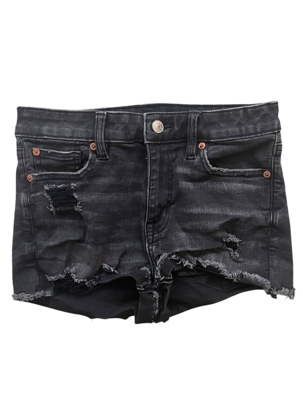 American Eagle Next Level Stretch High Rise Shorts 2 Black Distressed 90s Grunge